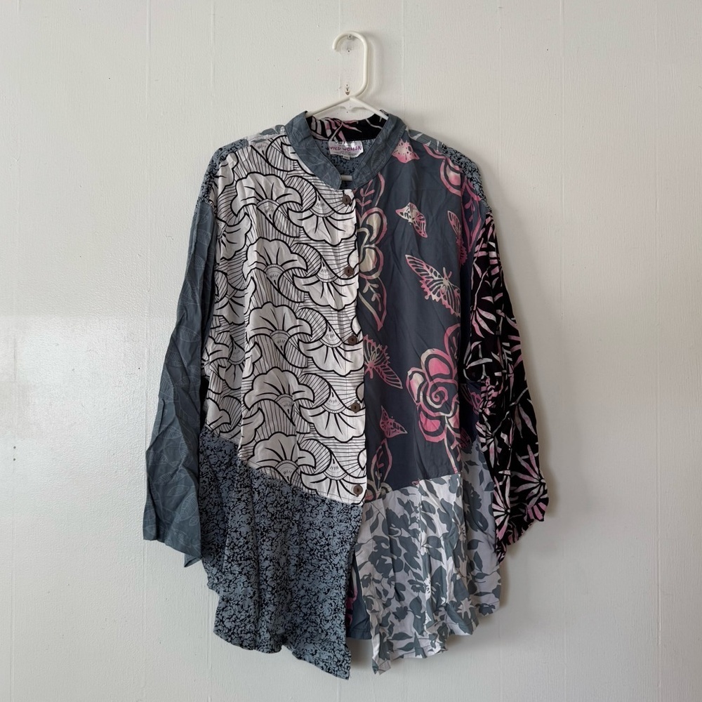 Wild Thing Wild Woman Gray Combo Button Down Blouse XXL